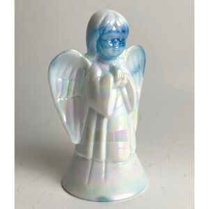 Fenton‎ Iridescent Angel Figurine Praying Bisque Blue Tinted Wings
